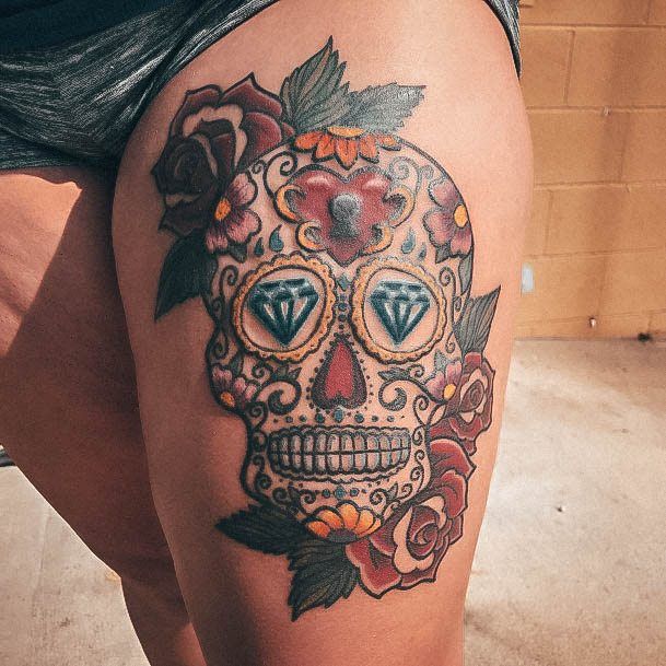 Minimalistic Womens Sugar Skull Tattoo Designs