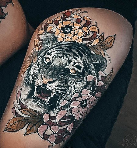 Minimalistic Womens Tiger Tattoo Designs Thigh