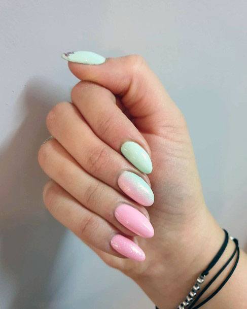 Mint And Pink Dual Colored Nails Women