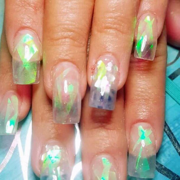 Mint Green Iridescent Nails Women