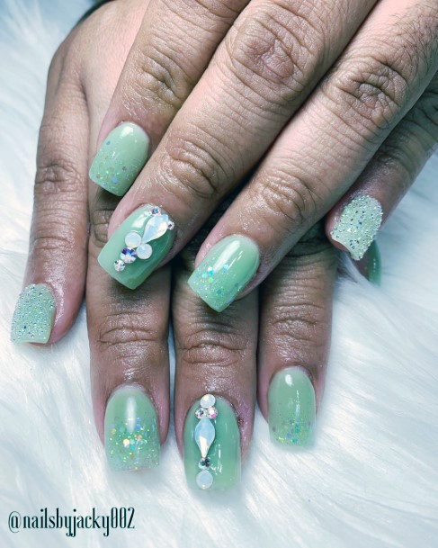 Mint Green Sparkly Prom Nail Ideas For Women