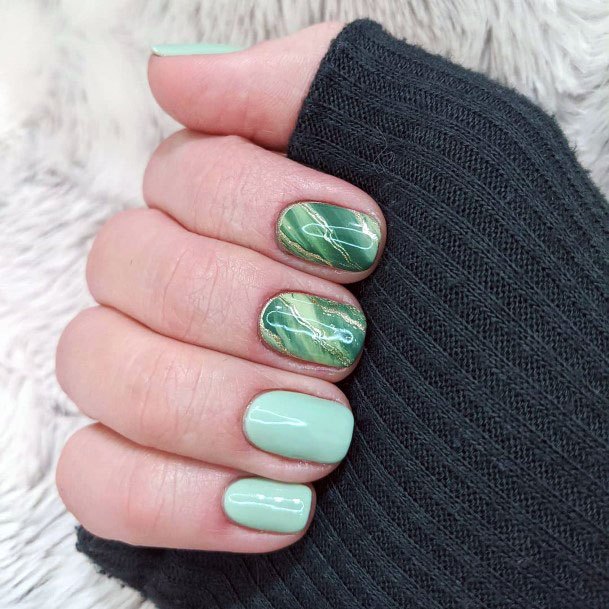 Mint Nails Marble Art For Women