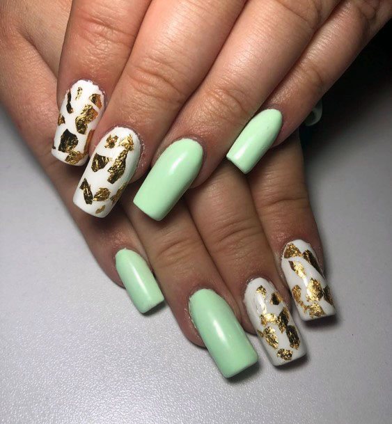 Mint Nails With Leopard Print For Women