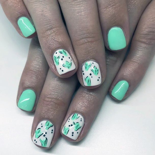 Minty Green Cactus Nails Women