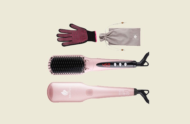 Miro Pure Enhanced Hair Straightener Heat Brush Flat Iron For Women