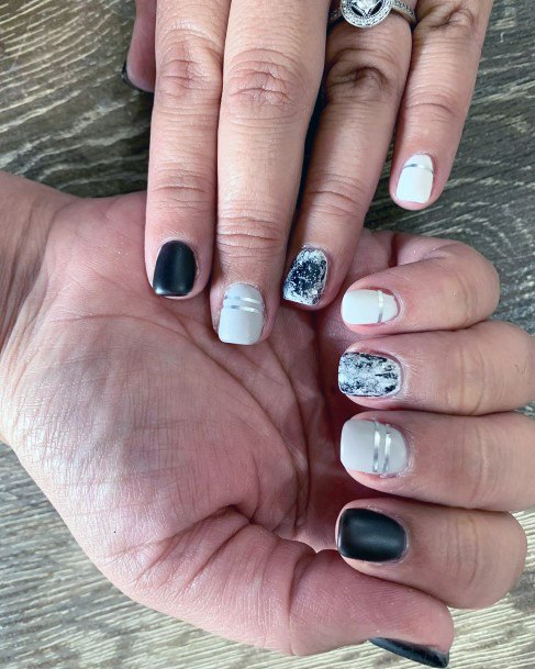 Modern Art Black White Squoval Nails