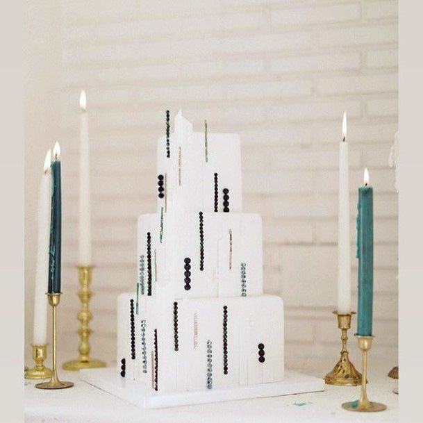 Modern Art Square White Wedding Cake