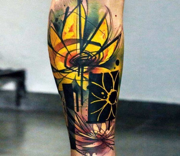 Modern Art Sunflower Tattoo Womens Legs