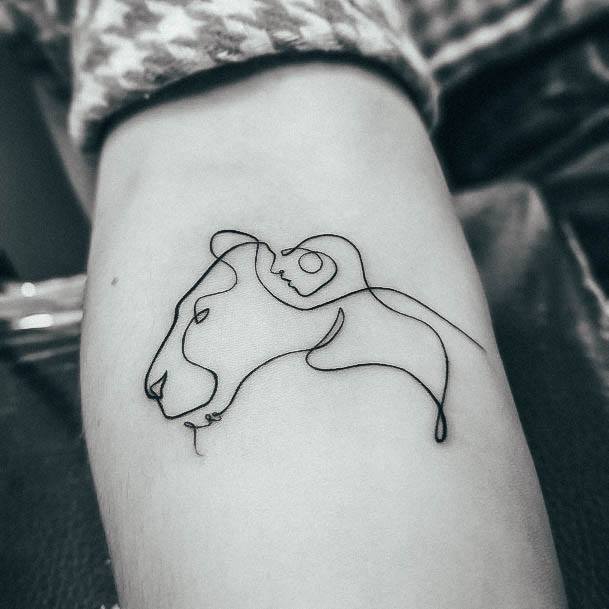 Modern Black Ink Outline Of Lion Aesthetic Leo Tattoo On Woman