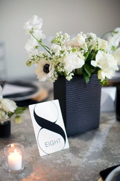 Modern Black Vase And White Flowers Wedding Decor