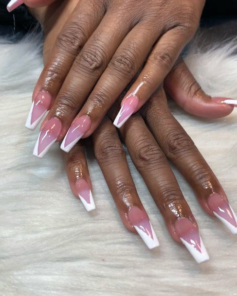 Modern French Mani On Clear Pink Nails Women