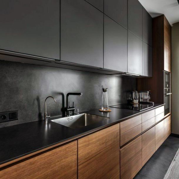 Modern Kitchen Ideas Wood Cabinets With Black Top