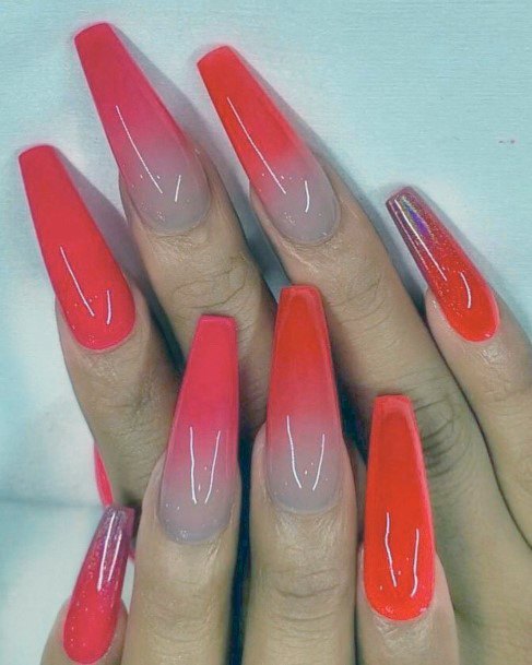 Modern Red Gradient Art On Nails For Woman