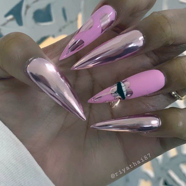 Monochrome Pink Long Nails Women