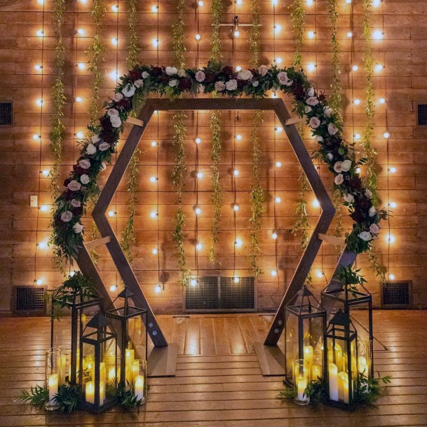 Moody Backlit Double Hexagon Wedding Arch Ideas