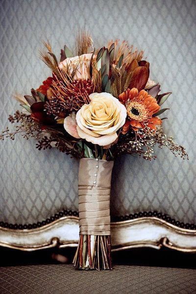 Moody Brown Cream And Orange Bouquet Rustic Wedding Ideas