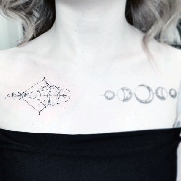 Moon And Arrow Tattoo Womens Chest