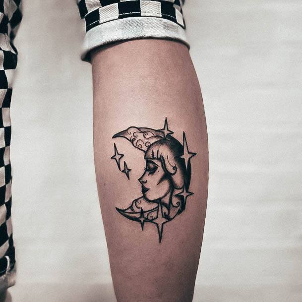 Moon And Stars Tattoo Design Inspiration For Women