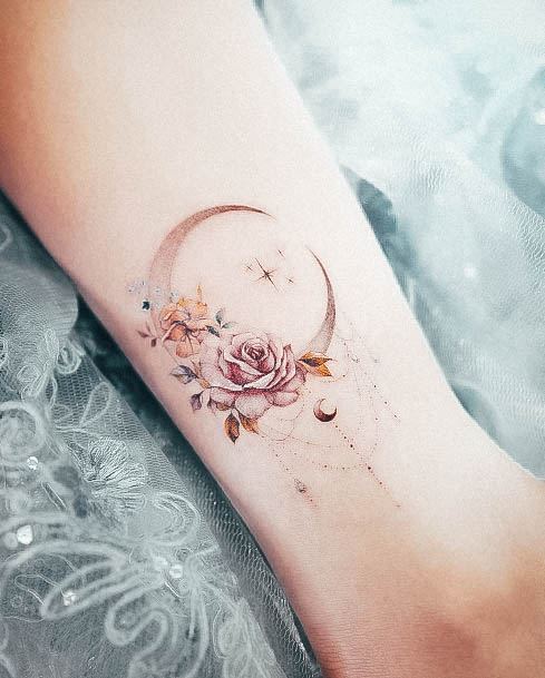 Moon And Stars Womens Tattoo Designs