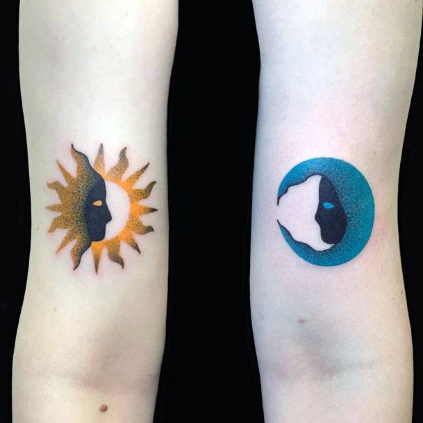 Moon And Sun Face Tattoo For Women