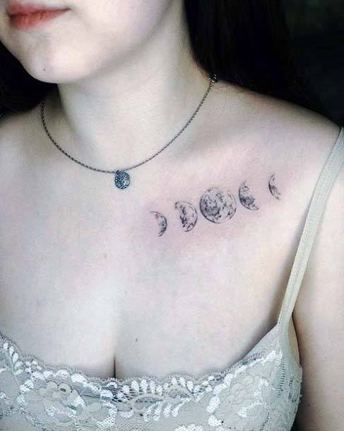 Moon Phases Tattoo Womens Collarbone