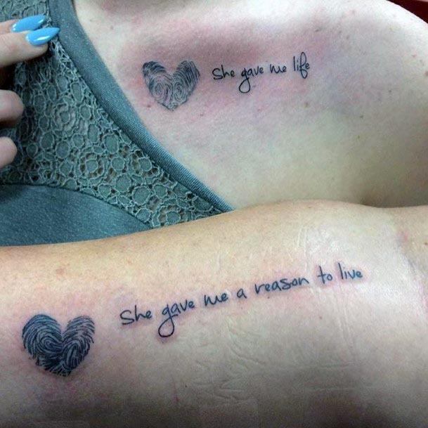 Mother Daughter Heart Print Tattoo Shoulder