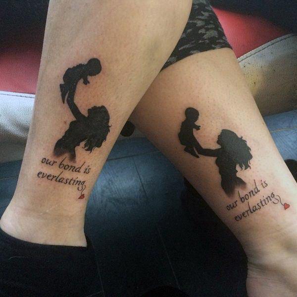 Mother Daughter Shadow Tattoo Ankles