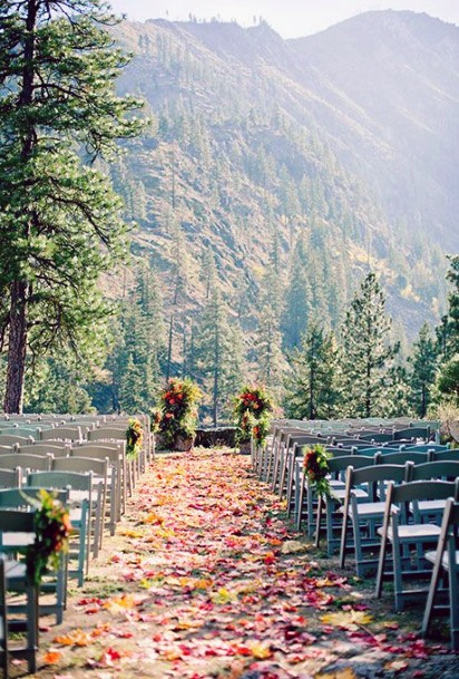 Mountain Ceremony Fall Leaves Decor Fall Wedding Ideas