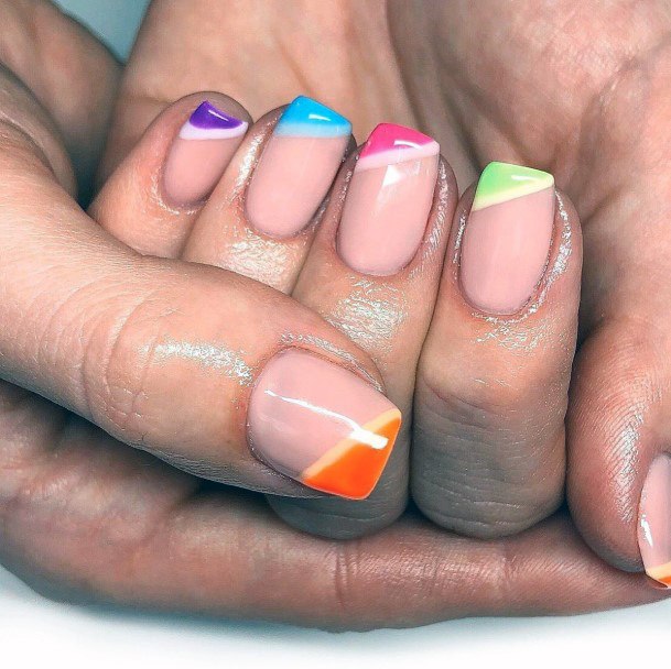 Multi Colored Angled Tips Nails