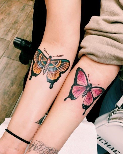 Multi Colored Butterfly Tattoo Womens Forearms Best Friends