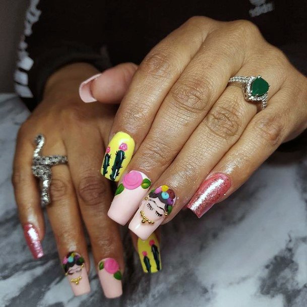 Multi Colored Cactus Nails Women