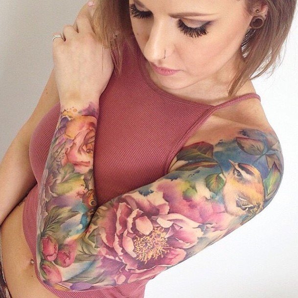 Multi Colored Sleeve Tattoo Women