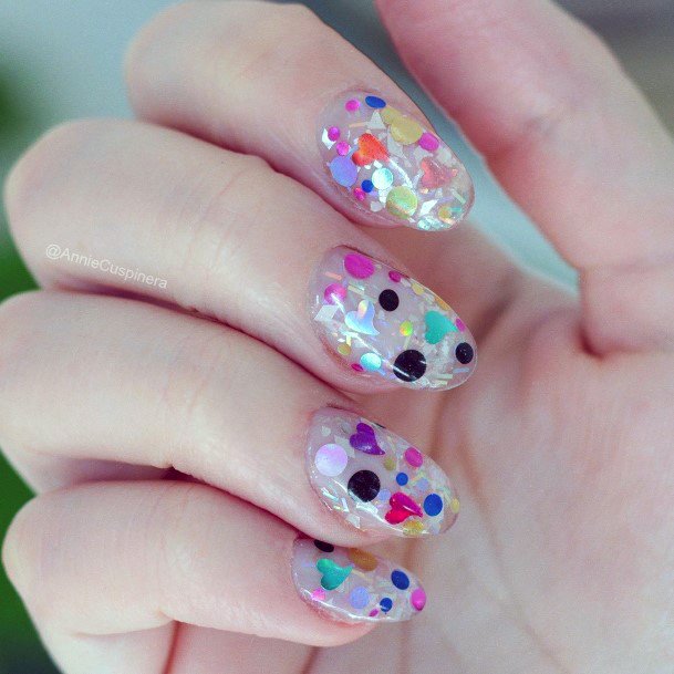 Multi Colored Sparkles On Transparent Nails For Women