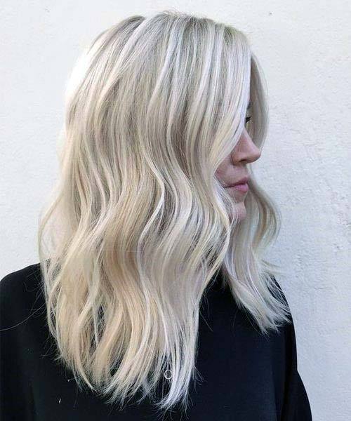 Multi Dimensional Highlighted Platinum Blonde Shoulder Length Womens Hairstyle Idea