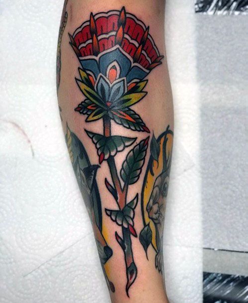 Multi Layered Red Flower Tattoo American Traditional Women