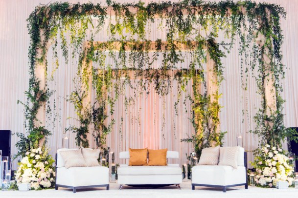 Multiple Green Square Framed Wedding Stage Decorations