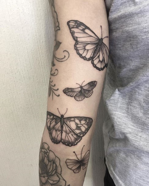Multitude Of Butterflies Tattoo Womens Arms