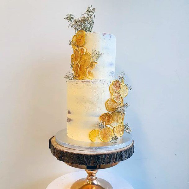 Mustard Yellow Art On Rustic Wedding Cake