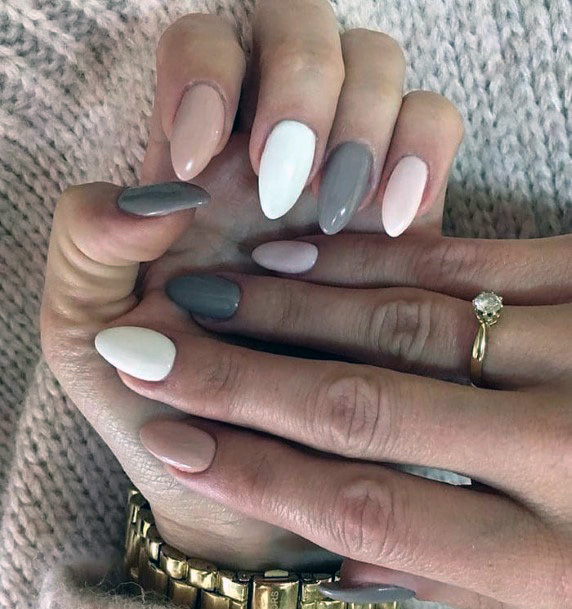 Muted Colors Almond Nails