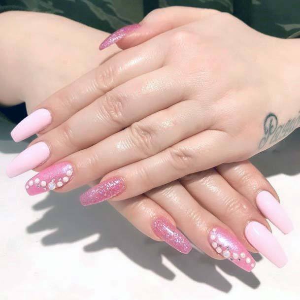 Muted Pink Glitters Nail Art For Women