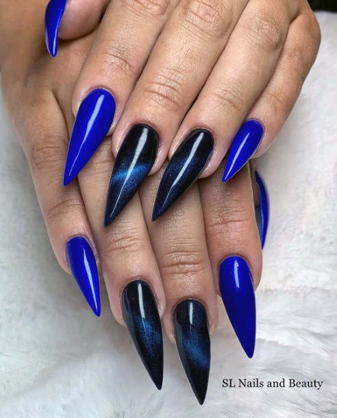 Mysterious Black And Blue Attractive Nails