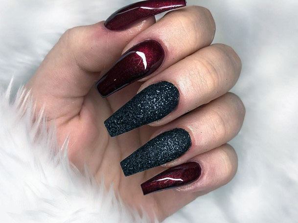 Mysterious Wine Red And Black Sugar Nails For Women