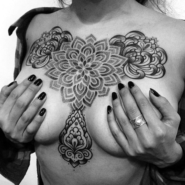 Mystical Mandala Art Tattoo Womens Chest