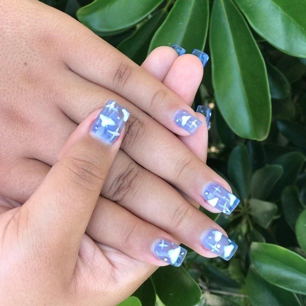 Nail Ideas Clear Blue Design For Girls