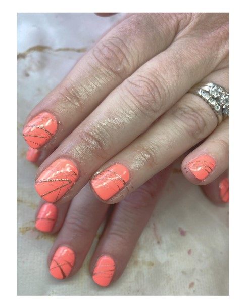 Nail Ideas Peach With Glitter Design For Girls