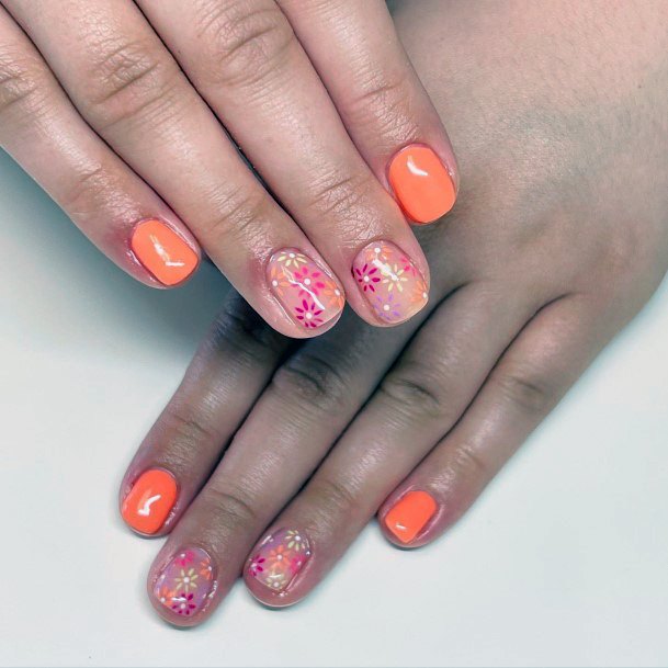 Nail Ideas Pink And Orange Design For Girls