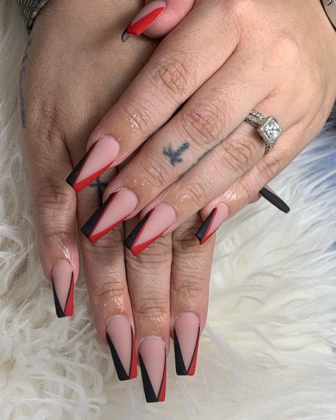 Nail Ideas Red And Black Matte Design For Girls