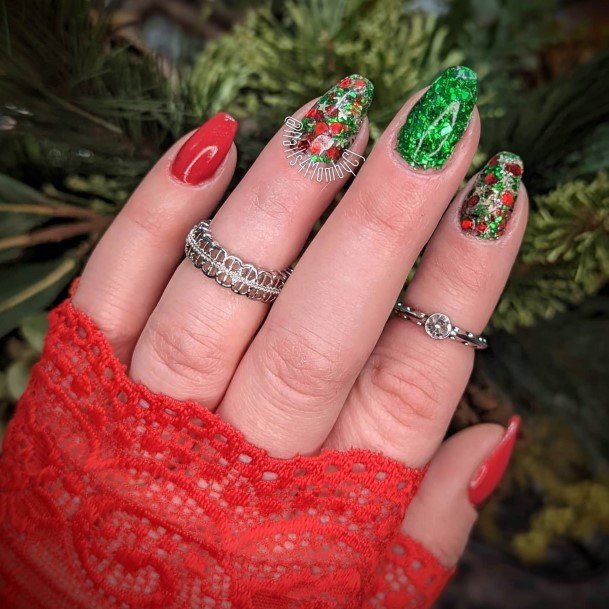 Nail Ideas Red And Green Design For Girls