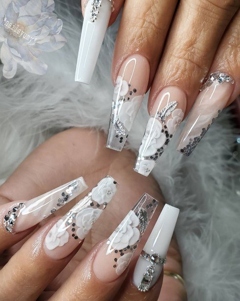 Nail Ideas White And Silver Design For Girls