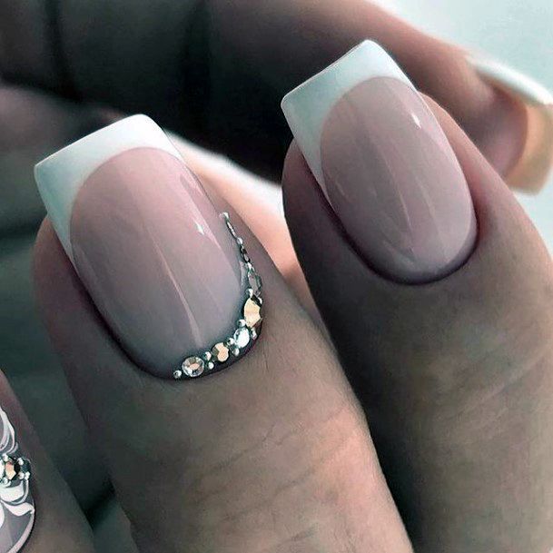 Nail Ideas White With Rhinestones Design For Girls